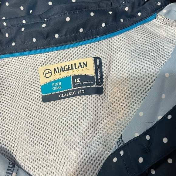 MAGELLAN OUTDOORS NAVY BLUE & WHITE POLKA DOT WOMENS SHIRT MOISTURE WICKING - Picture 3 of 3